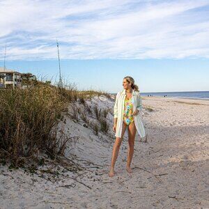 Yellow Ruffle Butts Tie Waist V-Neck One Piece Swimsuit in Women’s Small